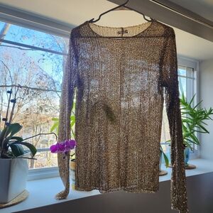 Free People Gold Sequin Sheer Top